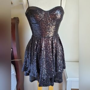 Black layered sequins skater dress size M